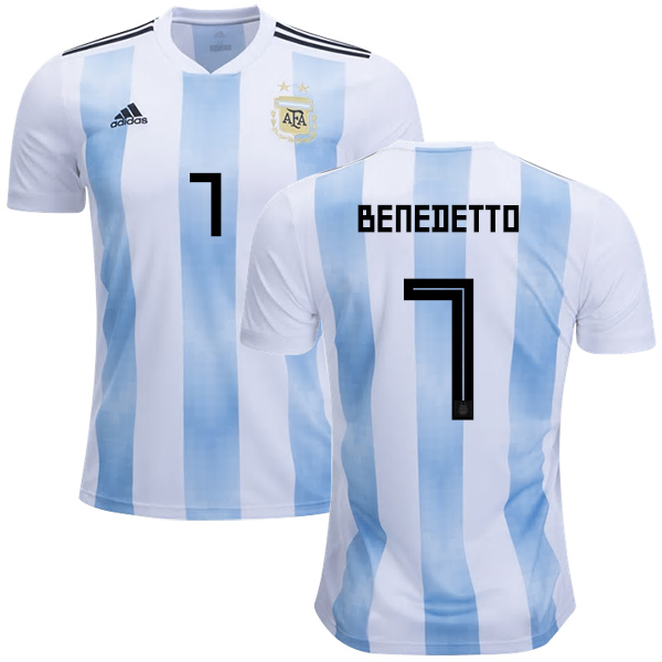 Argentina #7 Benedetto Home Kid Soccer Country Jersey - Click Image to Close